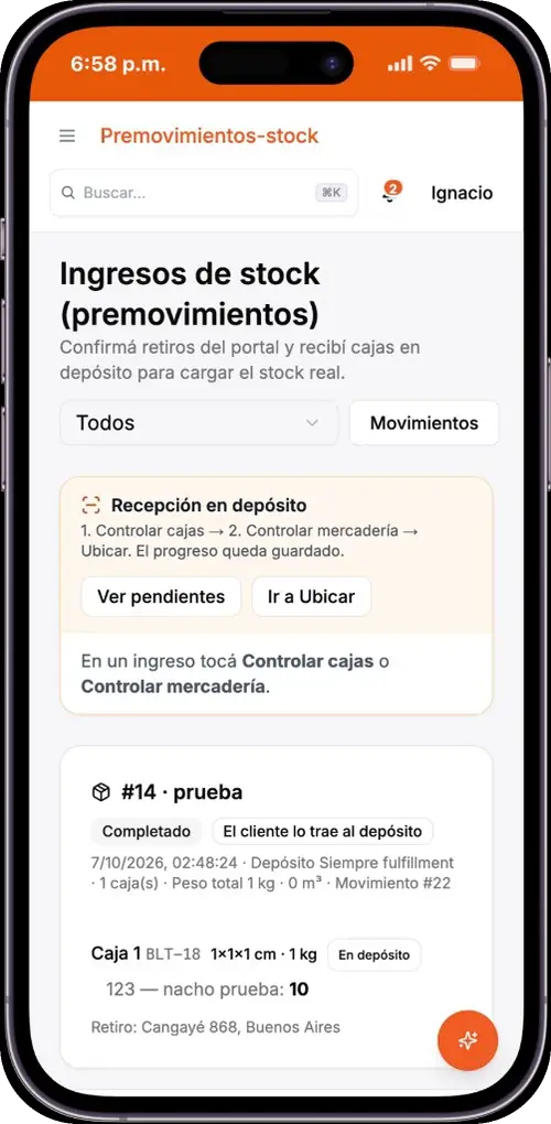 Ingresos de stock en el teléfono